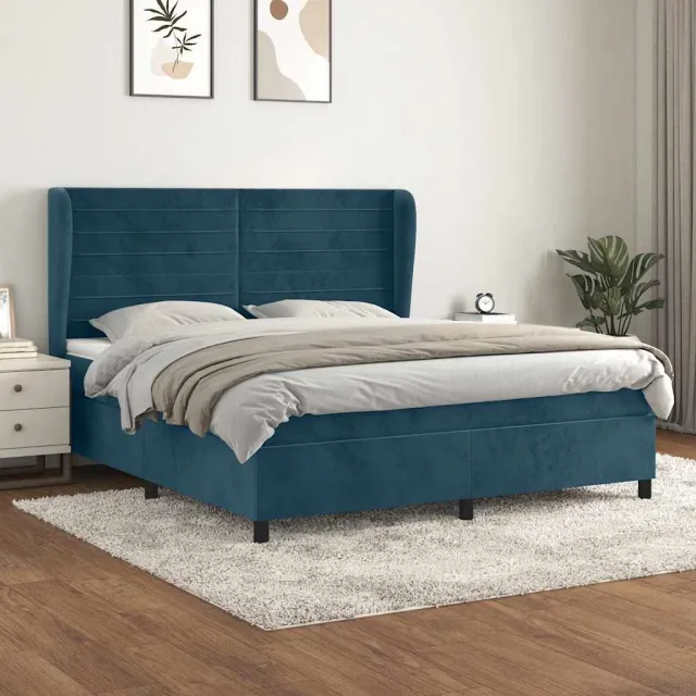 vidaXL Boxspring met matras fluweel donkerblauw 180x200 cm blauw