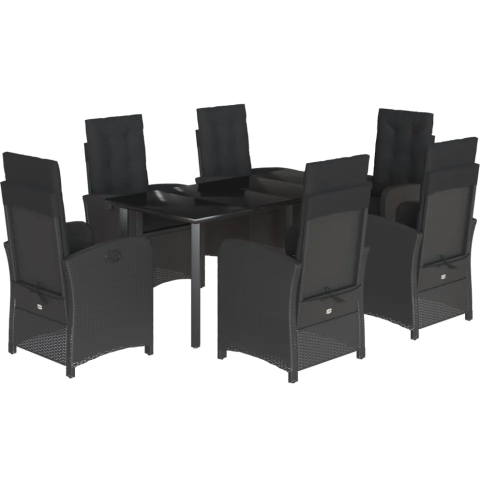 vidaXL 7-delige Tuinset met kussens poly rattan zwart, foto 3
