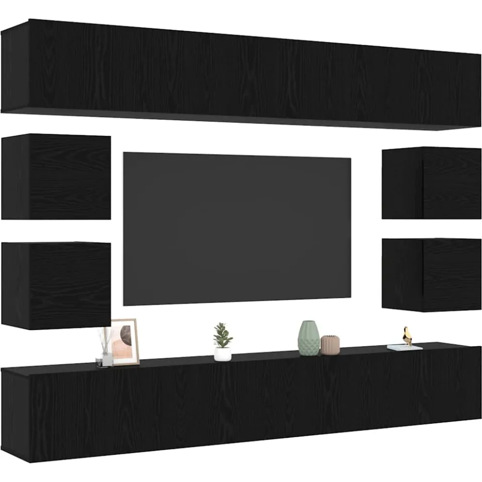 vidaXL Tv-meubelset 8 st Zwart Eiken
