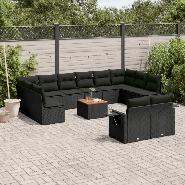 vidaXL 13-delige Loungeset met kussens poly rattan zwart, foto 2
