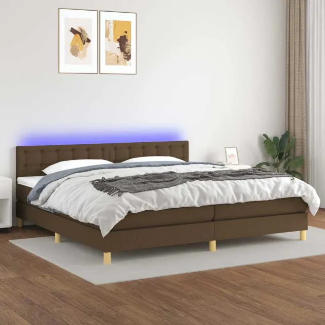 vidaXL Boxspring met matras en LED stof donkerbruin 200x200 cm bruin
