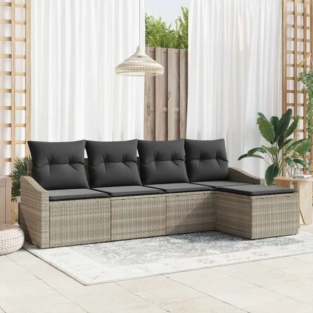 vidaXL Bankstel 5 st Lichtgrijs poly rattan, foto 2