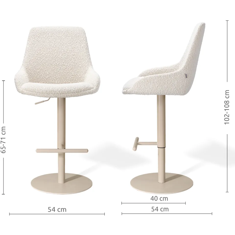 Nolon Niva-Isa draaibare tulp barkruk bouclé beige - verstelbaar - beige onderstel, foto 2
