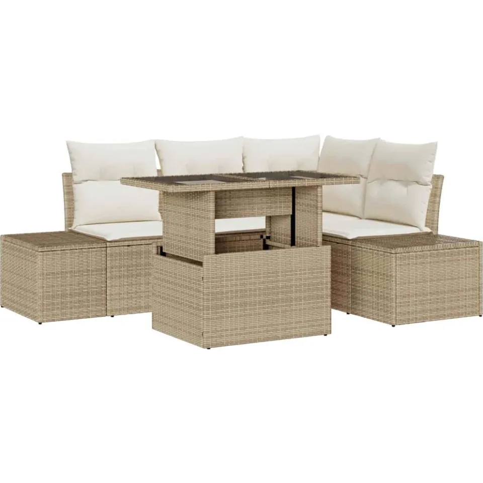 vidaXL Tuin Sofa Set 5 st Beige poly rattan