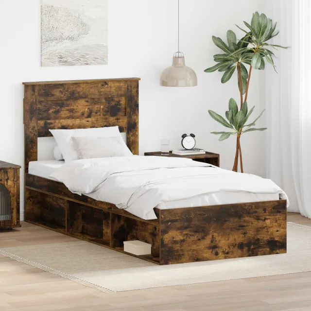 vidaXL Bedframe Gerookt eiken 75 x 190 cm Bewerkt hout Bruin