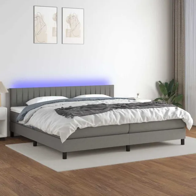 vidaXL Boxspring met matras en LED stof donkergrijs 200x200 cm grijs