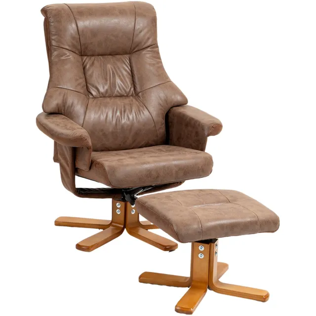 Homona Relaxfauteuil met voetenbank - 360° draaibaar en 135° verstelbaar - 78 x 82,5 x 109 cm - Bruin