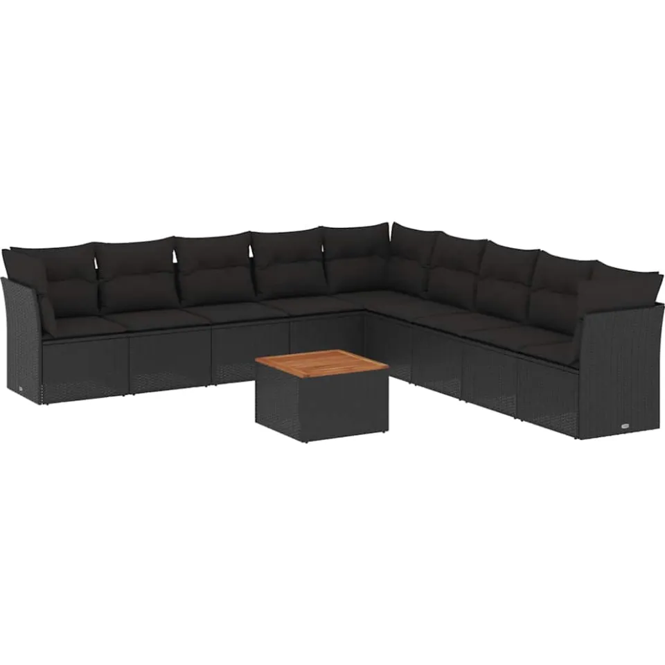 vidaXL 10-delige Loungeset met kussens poly rattan zwart, foto 3