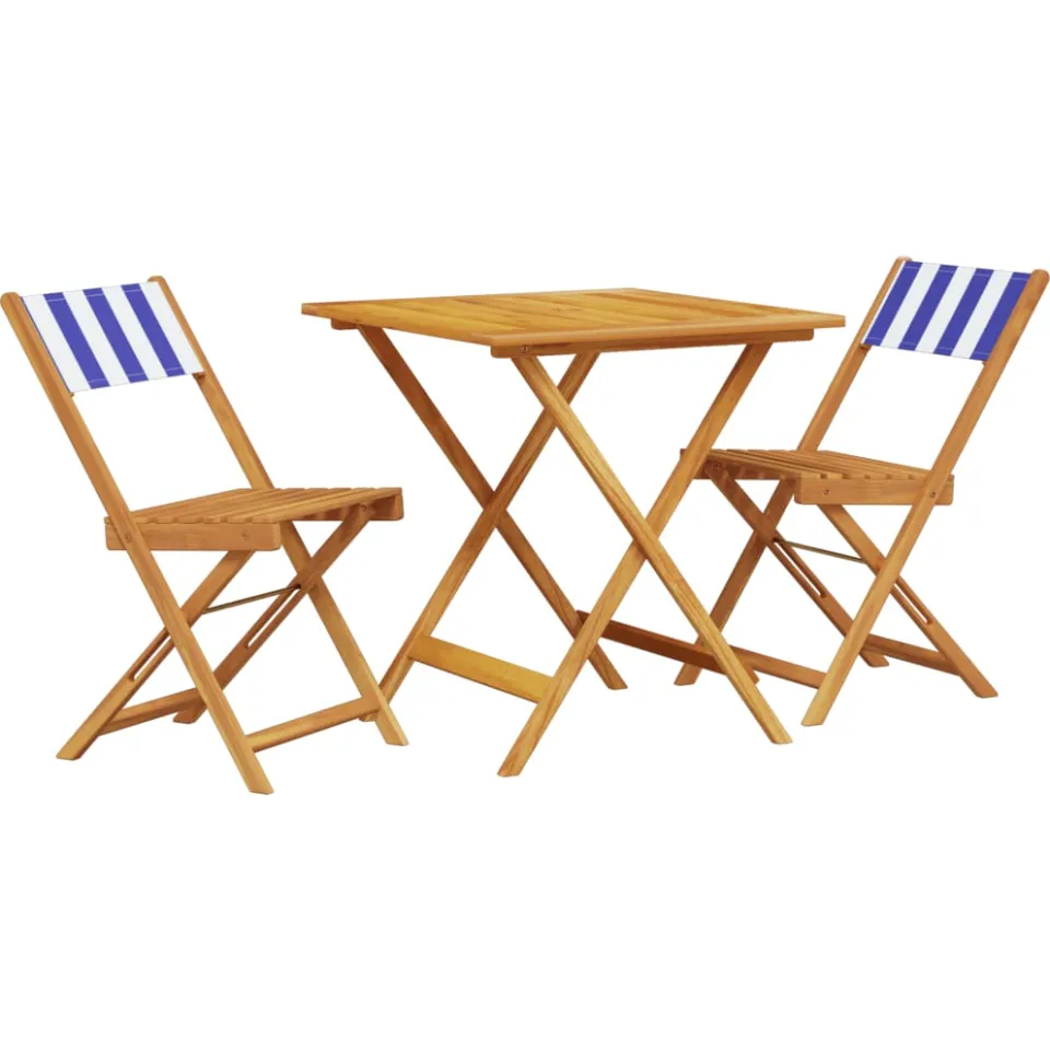 vidaXL 3-delige Bistroset stof en massief hout blauw en wit, foto 3
