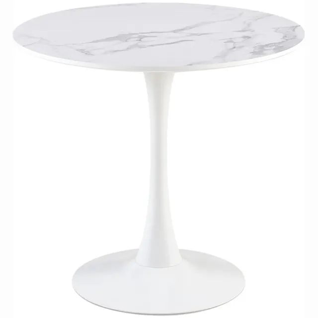 EGGREE Scandinavische moderne ronde eettafel - diameter 80 cm - Tweedelig bureaublad - marmeren tafelblad