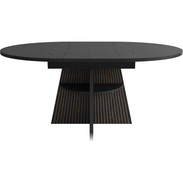 SONNENH Uitschuifbare eettafel met open legoppervlak - Zwart - Rond 110 cm tot ovaal 150 cm Zwart met decoratieve houtstructuur