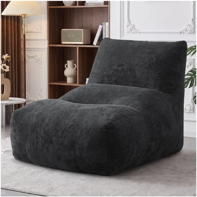 STILVORA Zitzakstoel 94 x 131 x 80 cm - Met Rugleuning en Schuimvulling - Voor Woonkamer en Leeshoek - Fleece en Teddystof - Antracietgrijs Donkergrijs