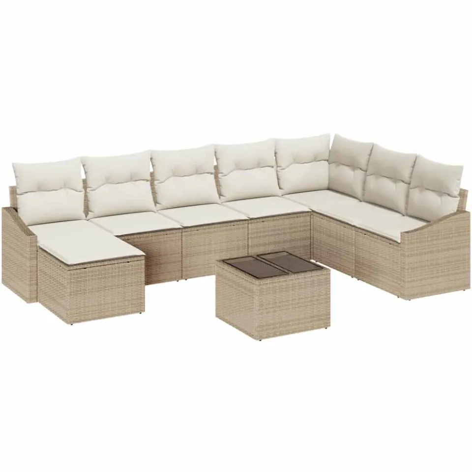 vidaXL Bankstel 9 st Beige poly rattan