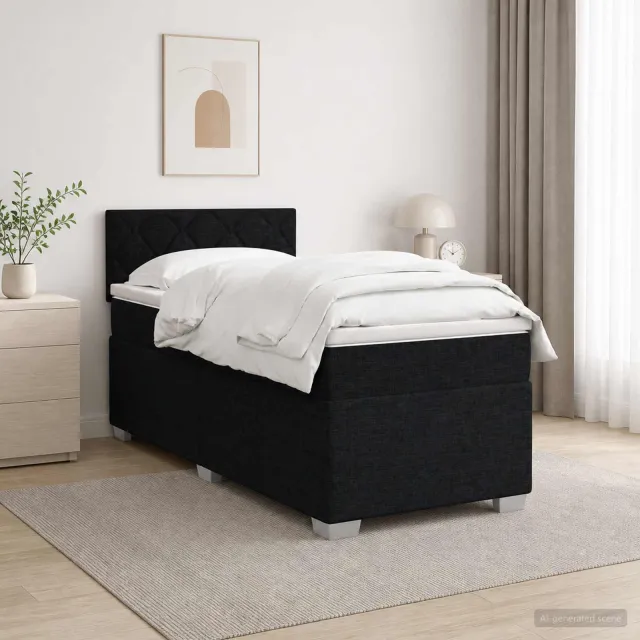 vidaXL Boxspring Bed met Matras en LED Zwart 100 x 200 cm Stof