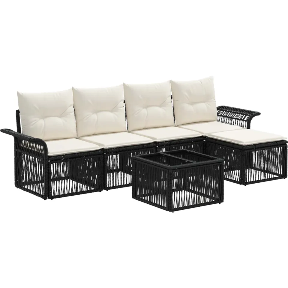 vidaXL Tuinbankenset 6 st 5-zits Zwart poly rattan, foto 3