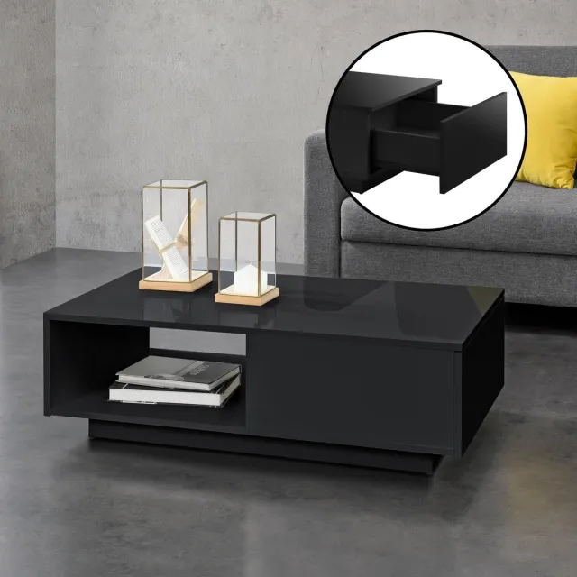 en.casa Salontafel Biskra met plank en lade 95x55x31 cm zwart