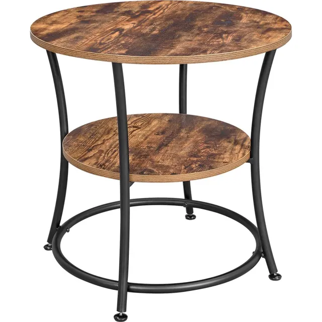 Furnibella Bijzettafel rond, salontafel, 2 planken, woonkamer, slaapkamer, eenvoudige structuur, metaal, industrieel design, vintage, donkerbruin LET56BX VINTAGE BRUIN-ZWART