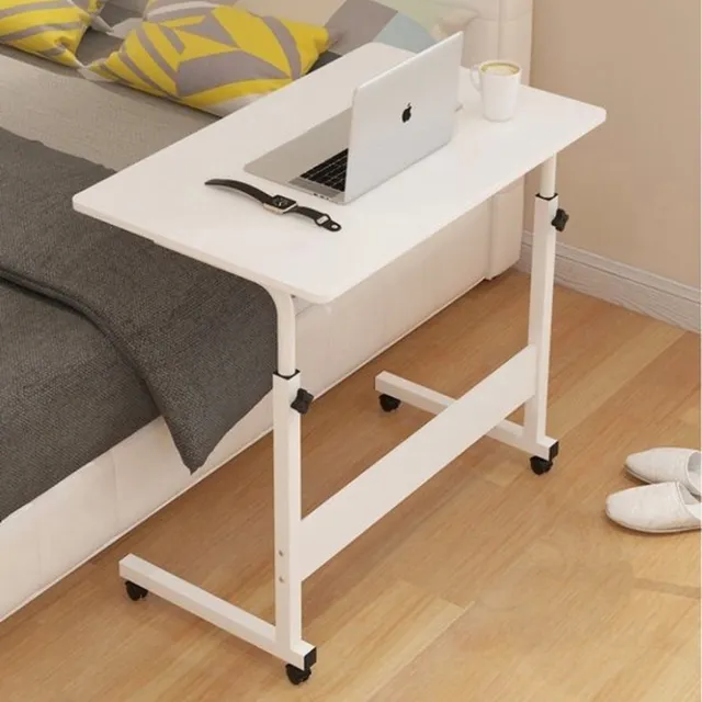 Borvat® Bijzettafel en Laptop Tafel – Verstelbaar – Bedtafel en Computertafel – Wit – 80x40 cm