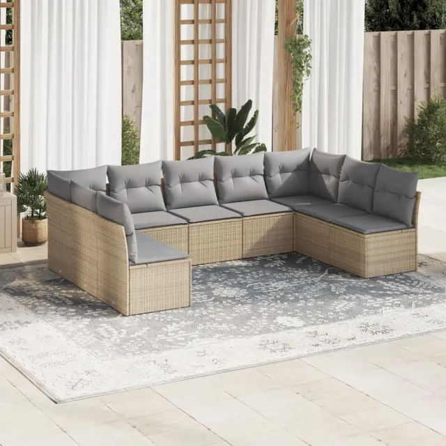 vidaXL 9-delige Loungeset met kussens poly rattan beige, foto 2