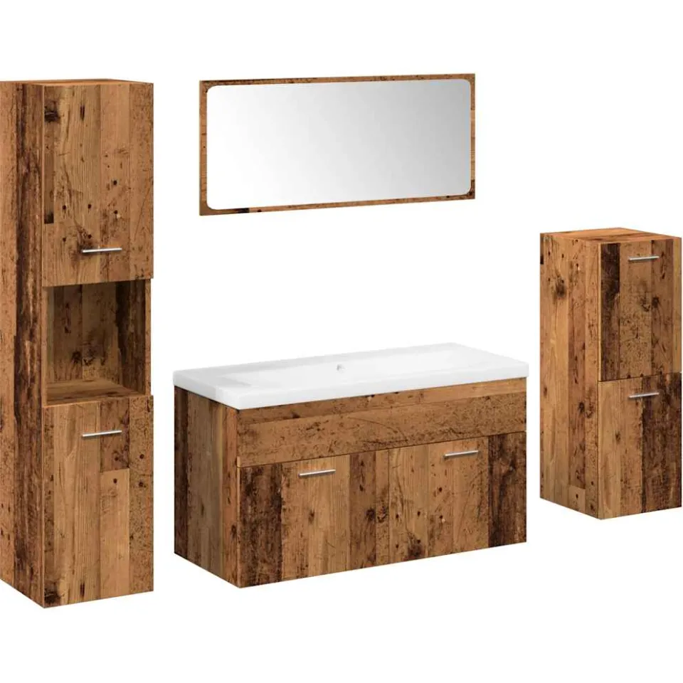 vidaXL 5-delige Badkamermeubelset bewerkt hout oud houtkleurig bruin, foto 3
