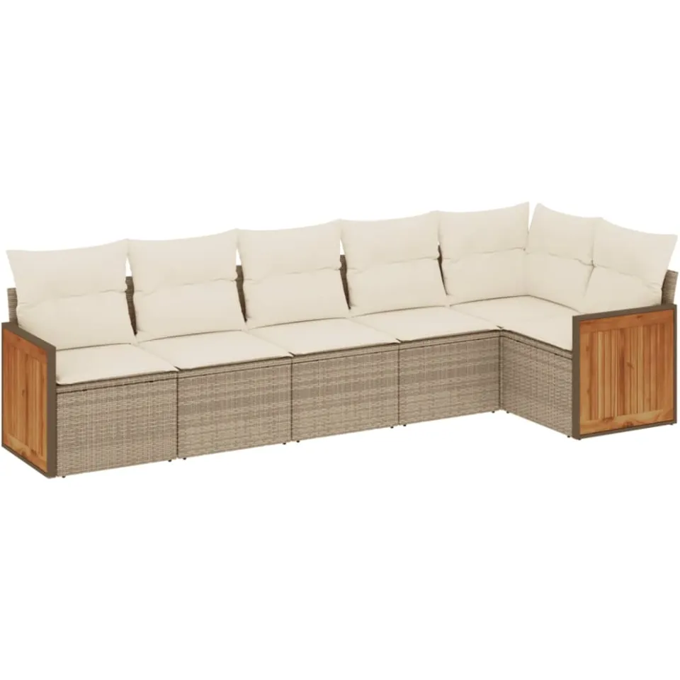 vidaXL 6-delige Loungeset met kussens poly rattan beige, foto 3