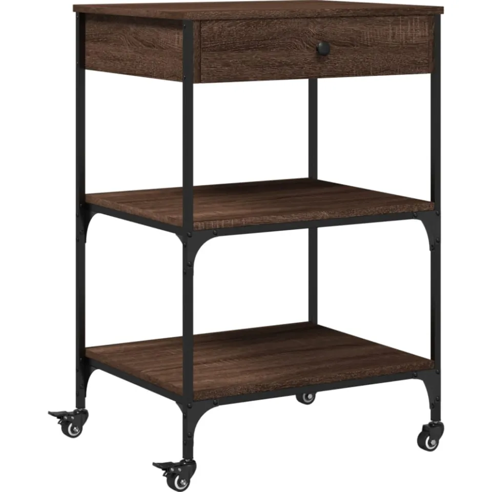 vidaXL Keukentrolley 60x48x89,5 cm bewerkt hout bruin eikenkleurig