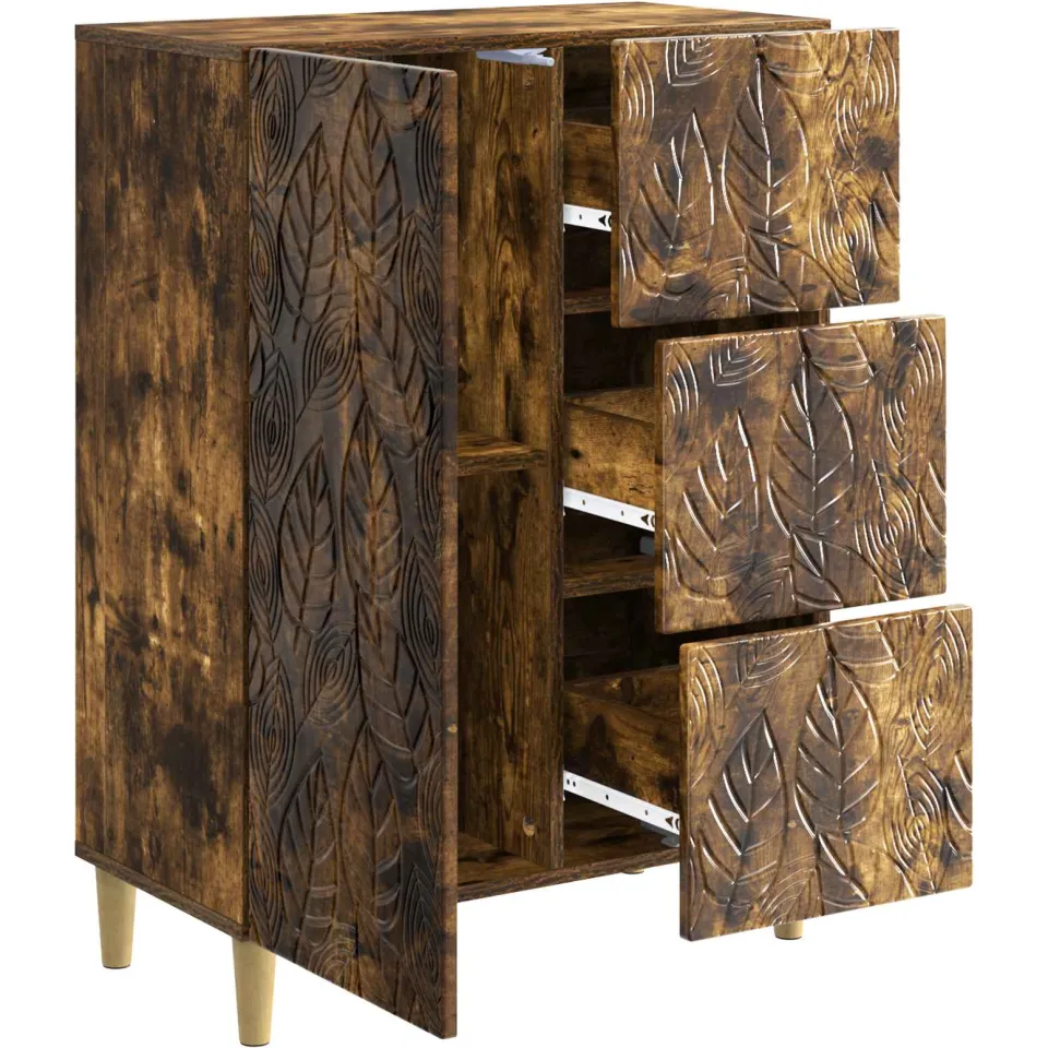 vidaXL Dressoir Gerookt eiken 66 x 34,5 x 90 cm Bewerkt hout, foto 4