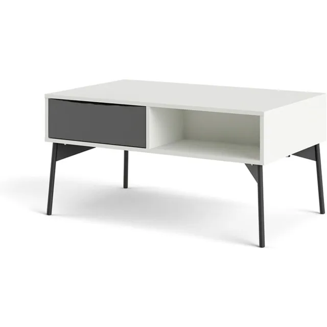 Tvilum Elly salontafel 1 lade, 3 planken mat wit, grijs.