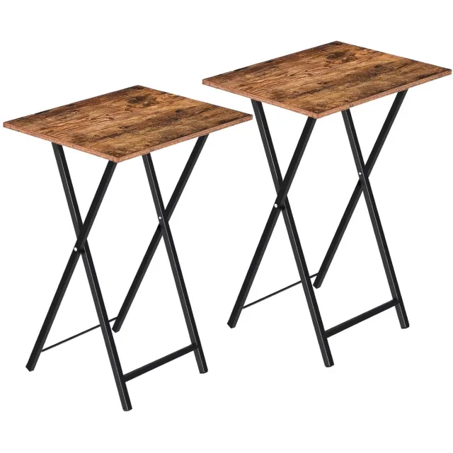 Trankielo Inklapbare Bijzettafel Set van 2 – Compact en Veelzijdig – Industriële Vintage Stijl – Donkerbruin Zwart Zwart bruin