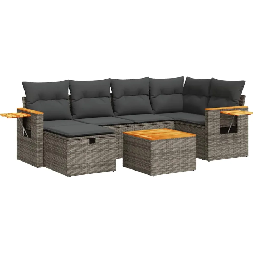 vidaXL 7-delige Loungeset met kussens poly rattan grijs, foto 3