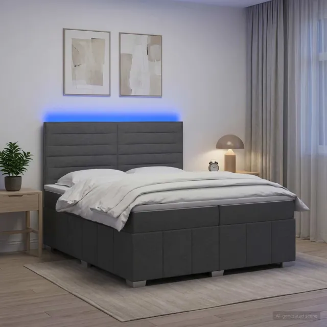 vidaXL LED Boxspring Bed met Matras Donkergrijs 200 x 200 cm Stof