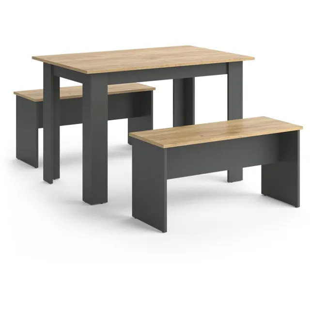 Vicco Sentio Eettafel set – 112 x 73.6 cm met 2 banken Antraciet/gouden eik