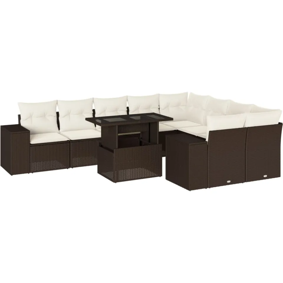 vidaXL 10-delige Loungeset met kussens poly rattan bruin, foto 3