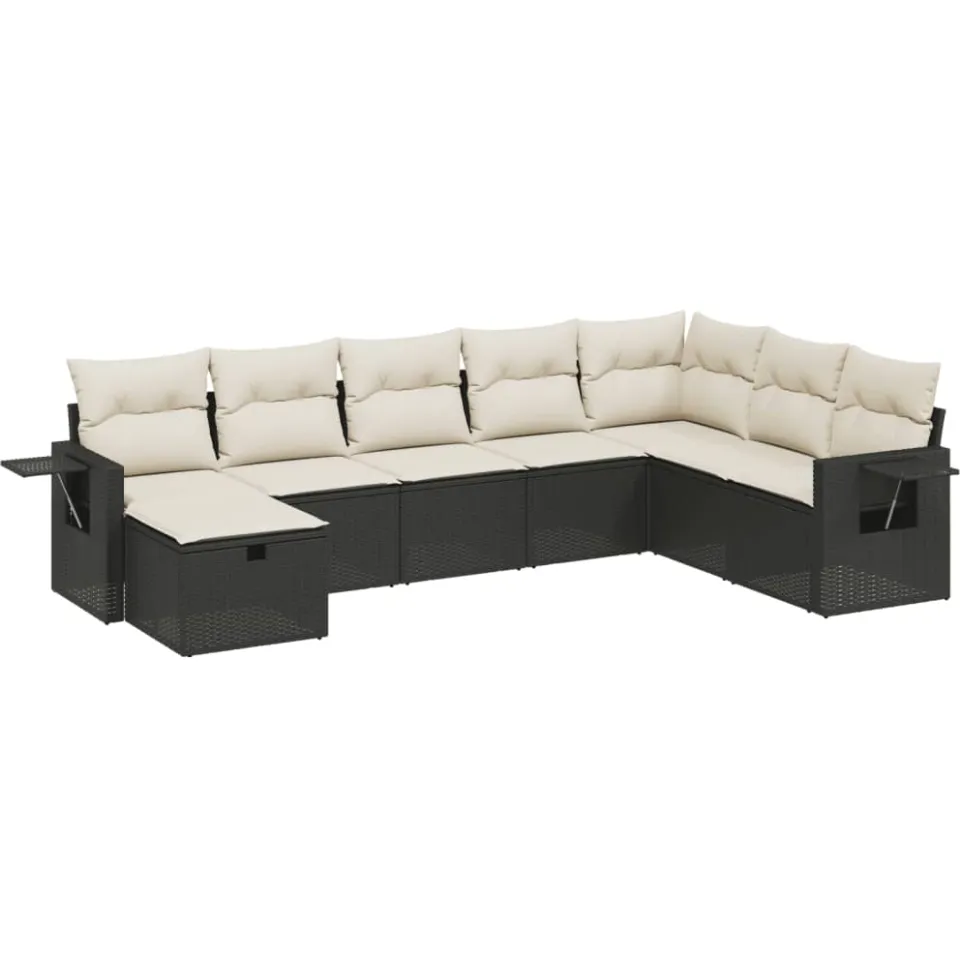 vidaXL 8-delige Loungeset met kussens poly rattan zwart