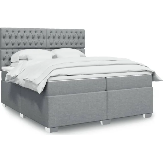 vidaXL Boxspring met matras stof lichtgrijs 200x200 cm grijs