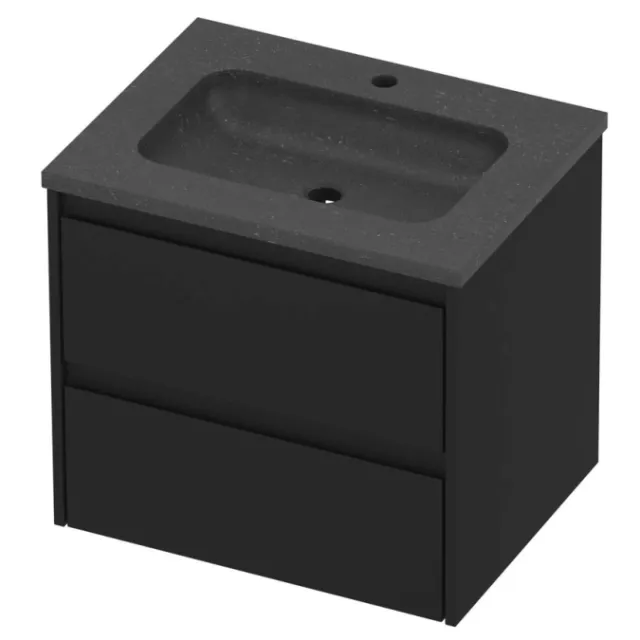 Proline Rollo Badmeubelset Hardsteen Elegant 1 Kraangat 60x46x54 cm Blue Stone Mat Zwart