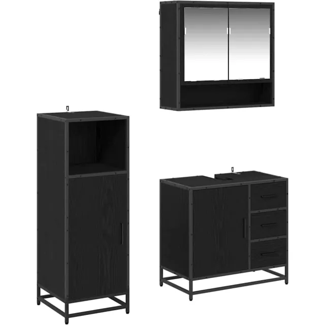 vidaXL Badkamermeubelset 3 st Zwart Eiken 35 x 37,5 x 100 cm