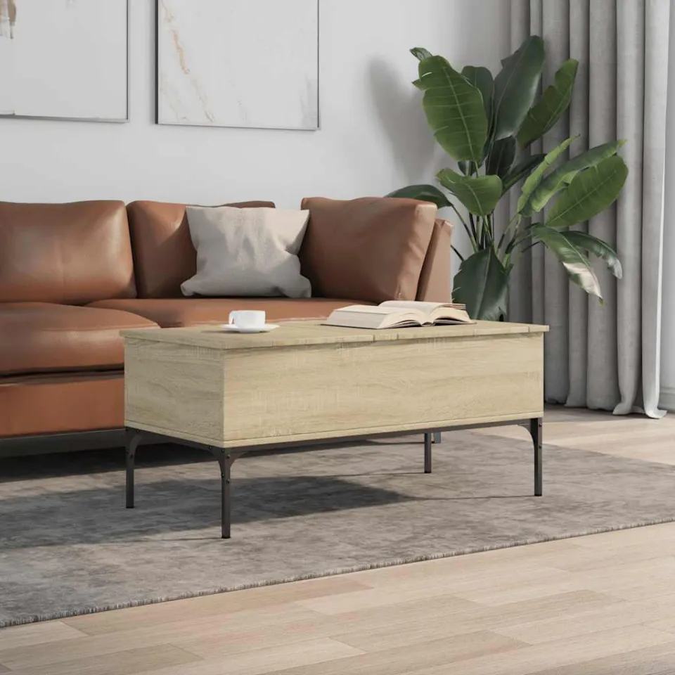 vidaXL Salontafel 100x50x45 cm bewerkt hout en metaal sonoma eiken, foto 3