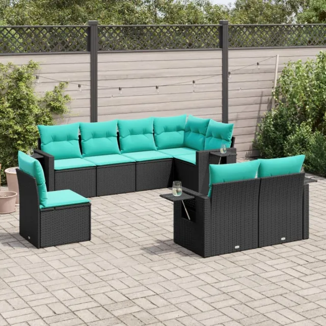 vidaXL 8-delige tuinbankset met kussens, zwart polyrotan, foto 2