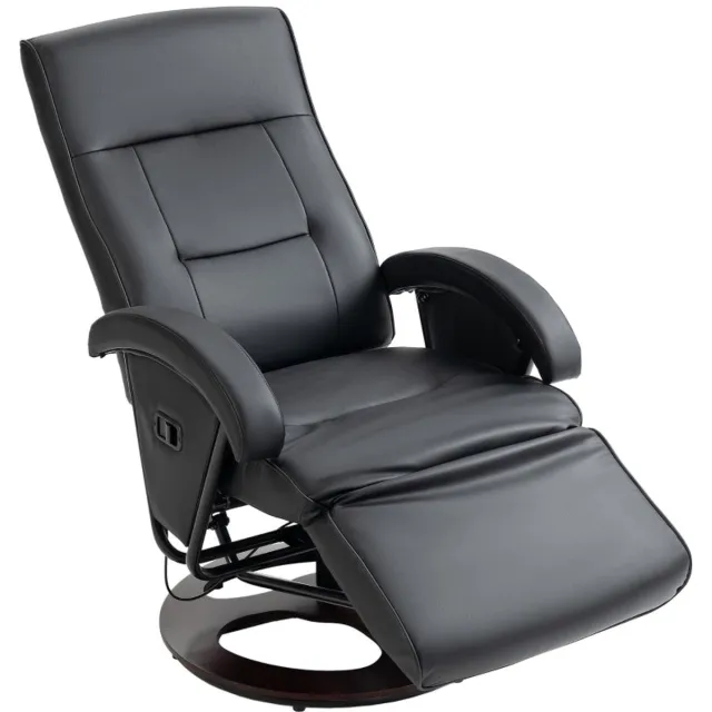 Merax Draaibare Relaxfauteuil - Kunstleer - Verstelbare Ligfunctie tot 135° - Ingebouwde Voetsteun - Luxe Loungefauteuil op Houten Basis - Zwart