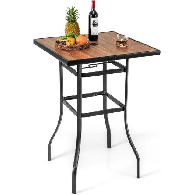 KOMFOTTEU Bartafel, moderne stijl, hoge tafel, SPC plateauen, binnen en buiten, ronde tafel Ø 70 cm, metalen frame, hoogte 102 cm, voor bistro, woonkamer, tuin, binnenplaats Naturel