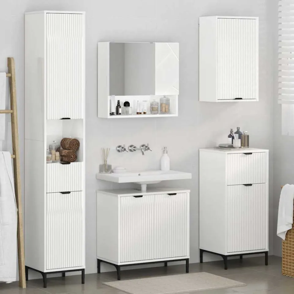 vidaXL Badkamermeubelset Hoogglans wit Engineered hout, Metaal, foto 4