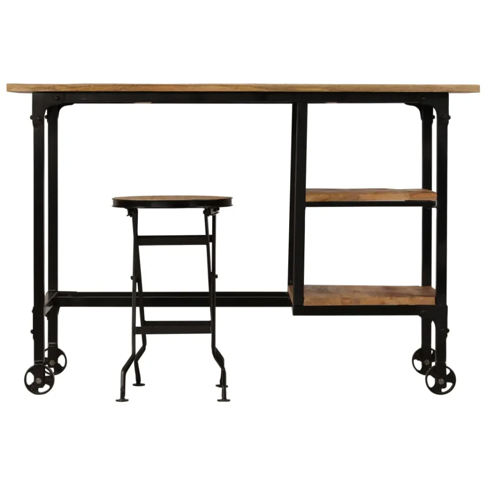vidaXL Bureau met inklapbaar krukje 115x50x76 cm massief mangohout bruin, foto 2