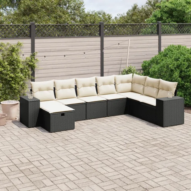 vidaXL 8-delige Loungeset met kussens poly rattan zwart, foto 2