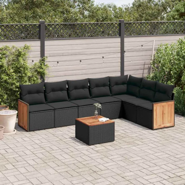 vidaXL 8-delige Loungeset met kussens poly rattan zwart, foto 2