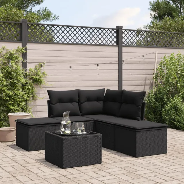 vidaXL 6-delige Loungeset met kussens poly rattan zwart, foto 2