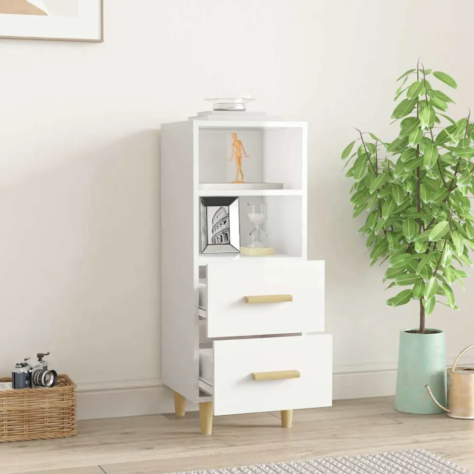 vidaXL Dressoir 34,5x34x90 cm bewerkt hout hoogglans wit, foto 3