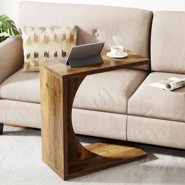 Tribesigns Bijzettafel - C-Vormige Bijzettafel - Nachtkastjes met Kleine Ruimtes - Tafel - Sidetable voor Woonkamer, Slaapkamer - 60 x 30 x 65 cm - Bruin