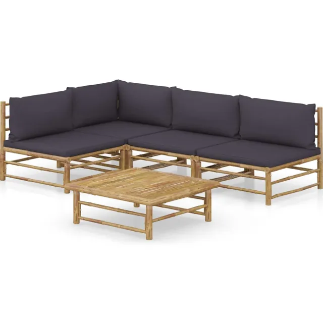 vidaXL 5-delige Loungeset met donkergrijze kussens bamboe Grijs
