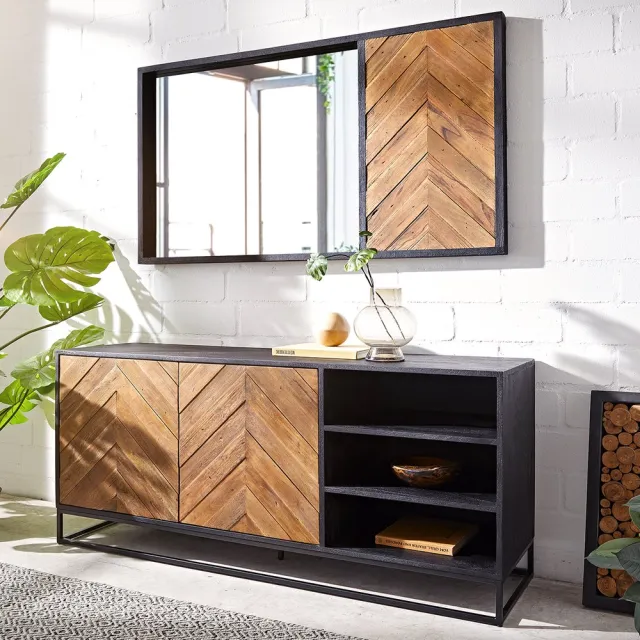 DELIFE Dressoir Famke Mango Teak 145 cm 2 deuren 3 vakken ladekast Bruin